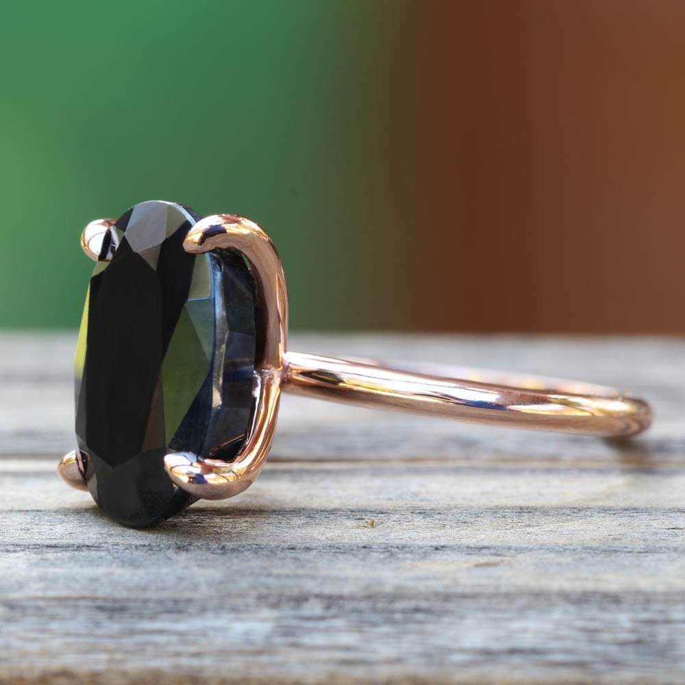 Plain Shank Midnight Black Sapphire Engagement Ring Rose Gold LS5389