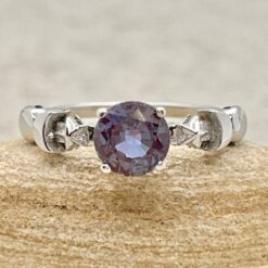Purple Lab Alexandrite Sun Moon Star Ring White Gold Platinum LS7462