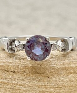 Purple Lab Alexandrite Sun Moon Star Ring White Gold Platinum LS7462