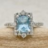 Radiant Cut Aquamarine Diamond Shank Ring White Gold Platinum LS7236