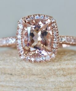 Rectangular Cushion Cut Morganite White Sapphire Ring Rose Gold LS2449