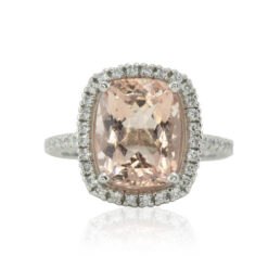 Rectangular Cushion Morganite Diamond Ring White Gold Platinum LS4758