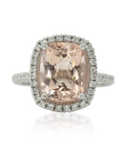 Rectangular Cushion Morganite Diamond Ring White Gold Platinum LS4758