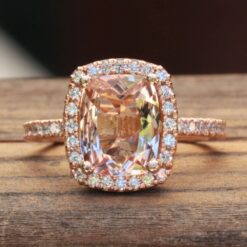 Rectangular Cushion Peach Pink Morganite Diamond Ring Rose Gold LS4719