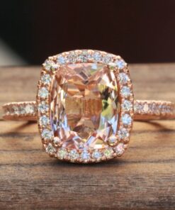 Rectangular Cushion Peach Pink Morganite Diamond Ring Rose Gold LS4719