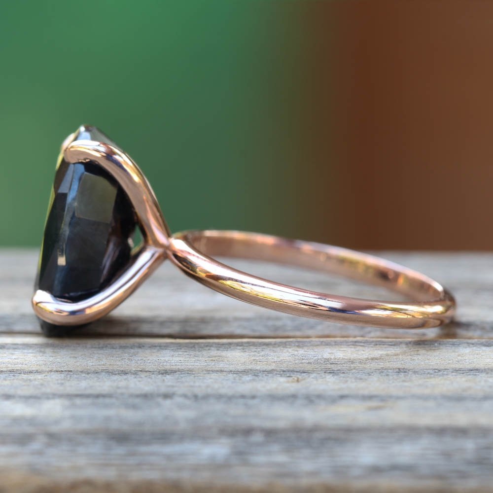 Solitaire Genuine Oval Black Sapphire Engagement Ring Rose Gold LS5389