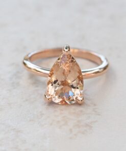 Solitaire Oval Cut Peach Pink Morganite Gemstone Ring Rose Gold LS5963
