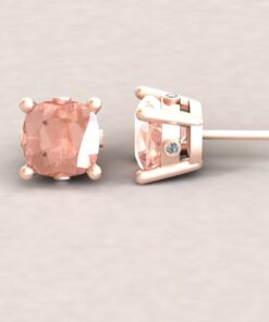 Square Cushion Peach Pink Morganite Gemstone Earrings Rose Gold LS6053