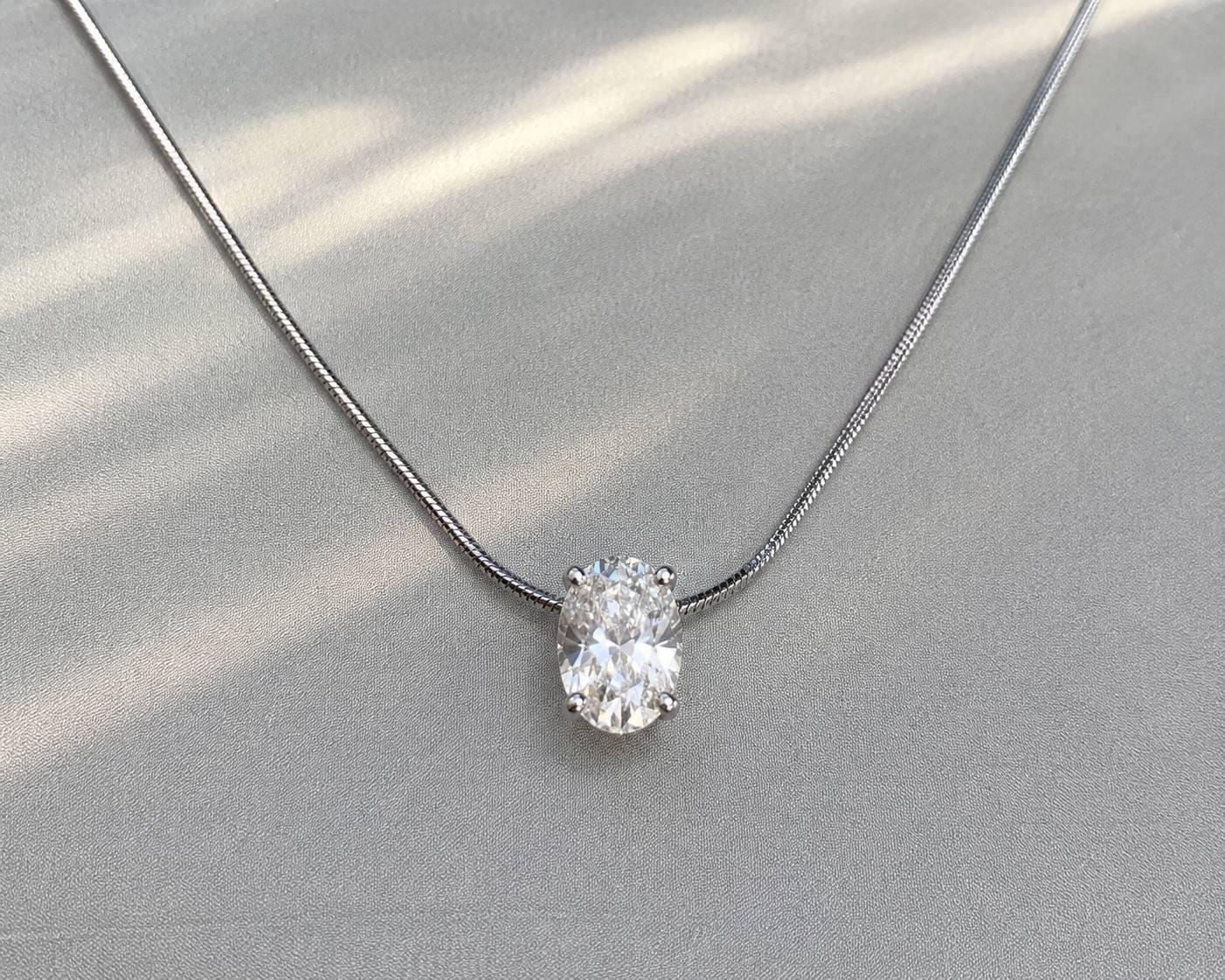 Custom Solitaire Platinum Necklace for your oval lab diamond - Image 5