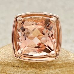 14 Carat Cushion Peachy Pink Morganite Statement Ring Rose Gold LS7157