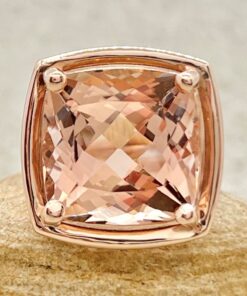 14 Carat Cushion Peachy Pink Morganite Statement Ring Rose Gold LS7157