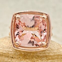 7 Carat Cushion Salmon Pink Morganite Statement Ring Rose Gold LS7156