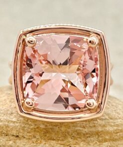 7 Carat Cushion Salmon Pink Morganite Statement Ring Rose Gold LS7156
