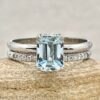 AAA Emerald Cut Aquamarine Diamond Ring Set White Gold Platinum LS7075