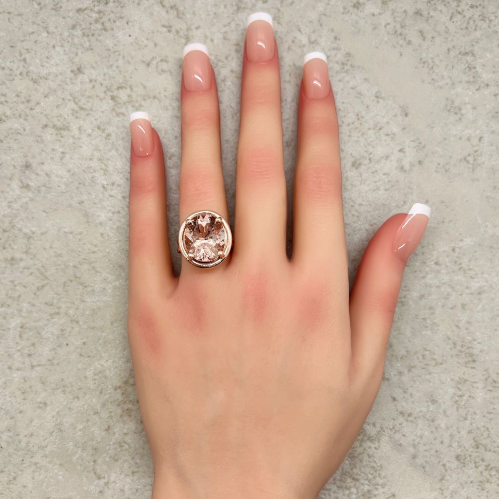 AAA Oval Cut Peach Morganite Gemstone Engagement Ring Rose Gold LS7155