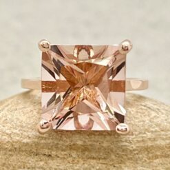 AAA Princess Cut Peach Pink Morganite Engagement Ring Rose Gold LS7151