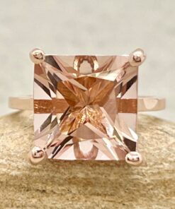 AAA Princess Cut Peach Pink Morganite Engagement Ring Rose Gold LS7151