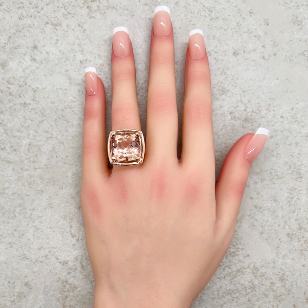 Genuine Square Cushion Cut Peach Pink Morganite Ring Rose Gold LS7157