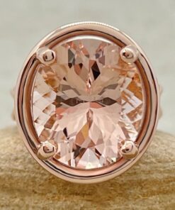 Large Oval Cut Peachy Pink Morganite Statement Ring Rose Gold LS7155
