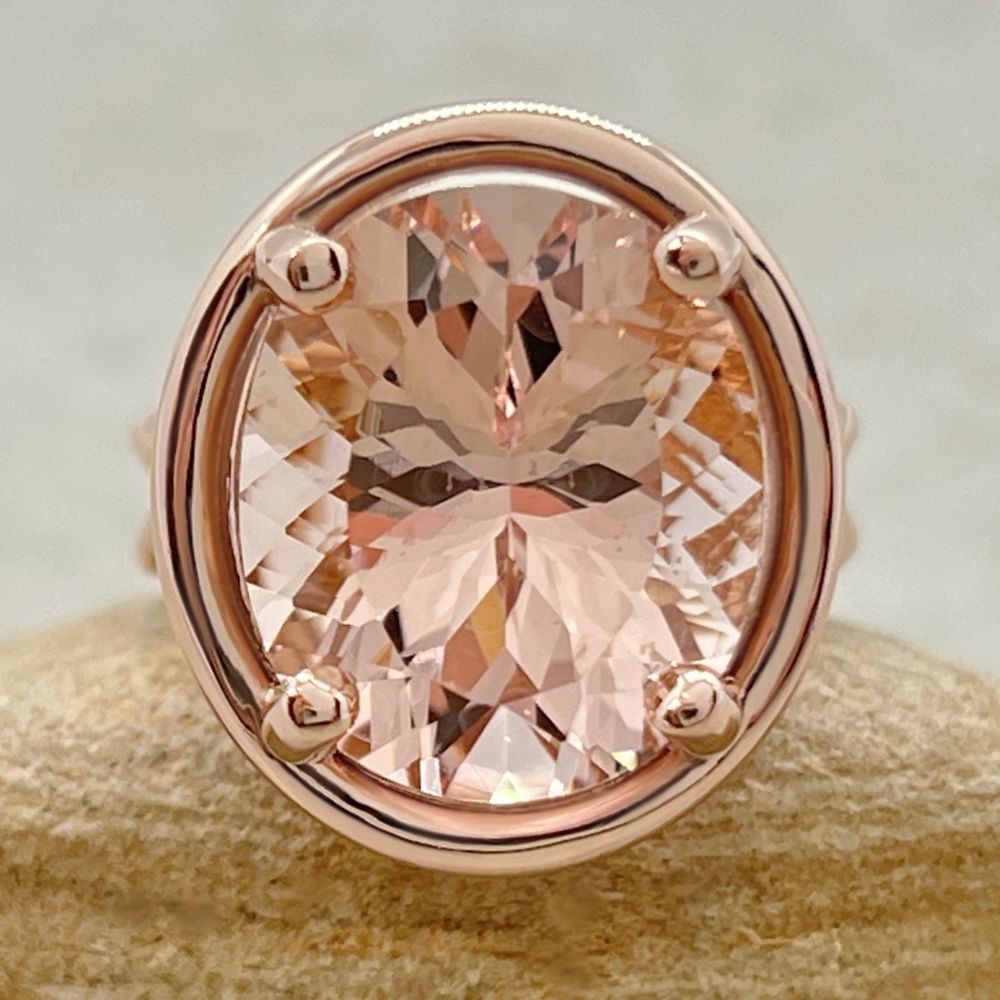 Large Oval Cut Peachy Pink Morganite Statement Ring Rose Gold LS7155