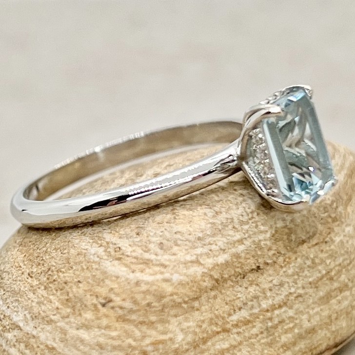 Natural Aquamarine Diamond Engagement Ring White Gold Platinum LS7080