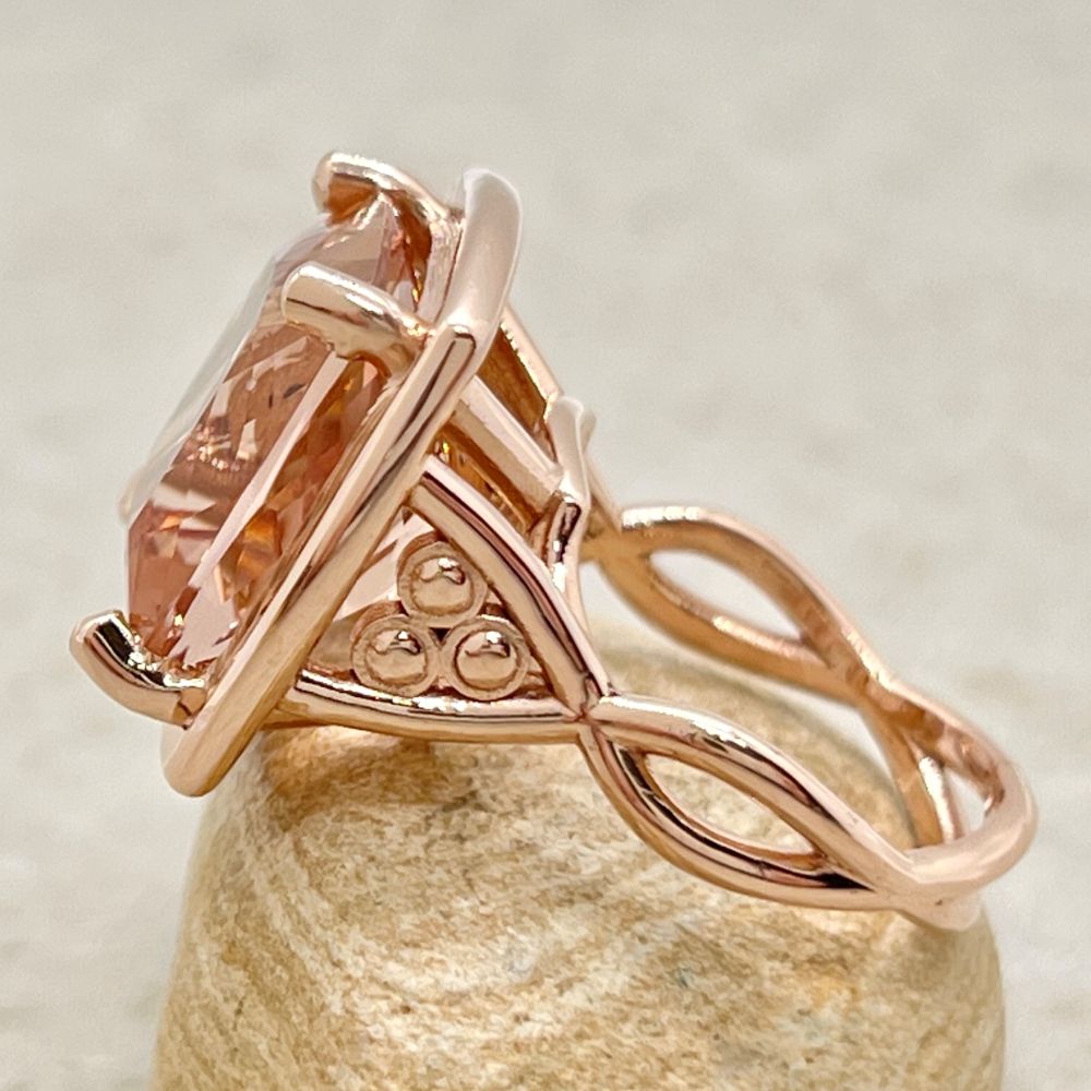 Peachy Pink Morganite Engagement Ring Twisted Shank Rose Gold LS7157