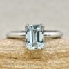 Solitaire Emerald Cut Blue Aquamarine Ring White Gold Platinum LS7080