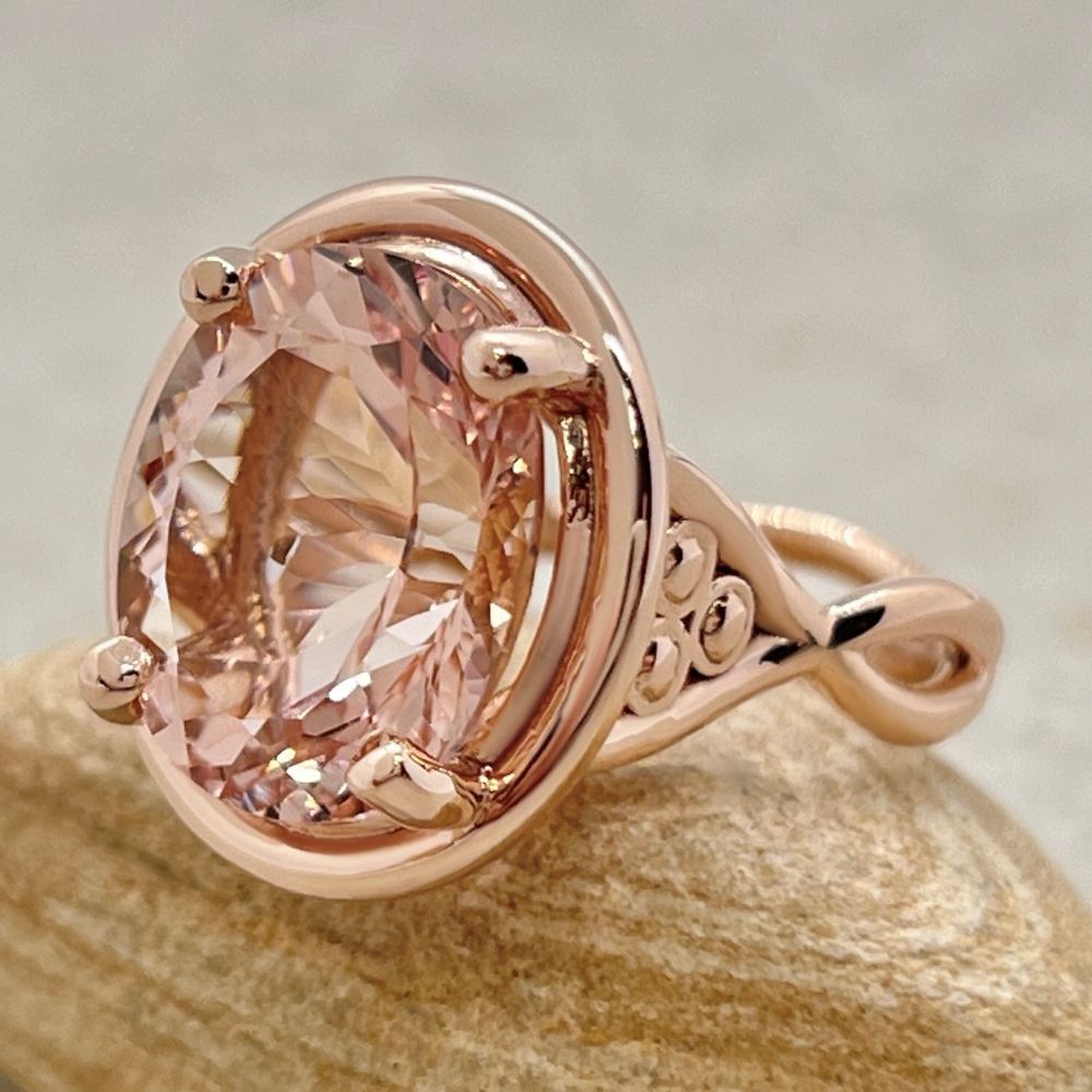 Solitaire Oval Cut AAA Peach Morganite Statement Ring Rose Gold LS7155